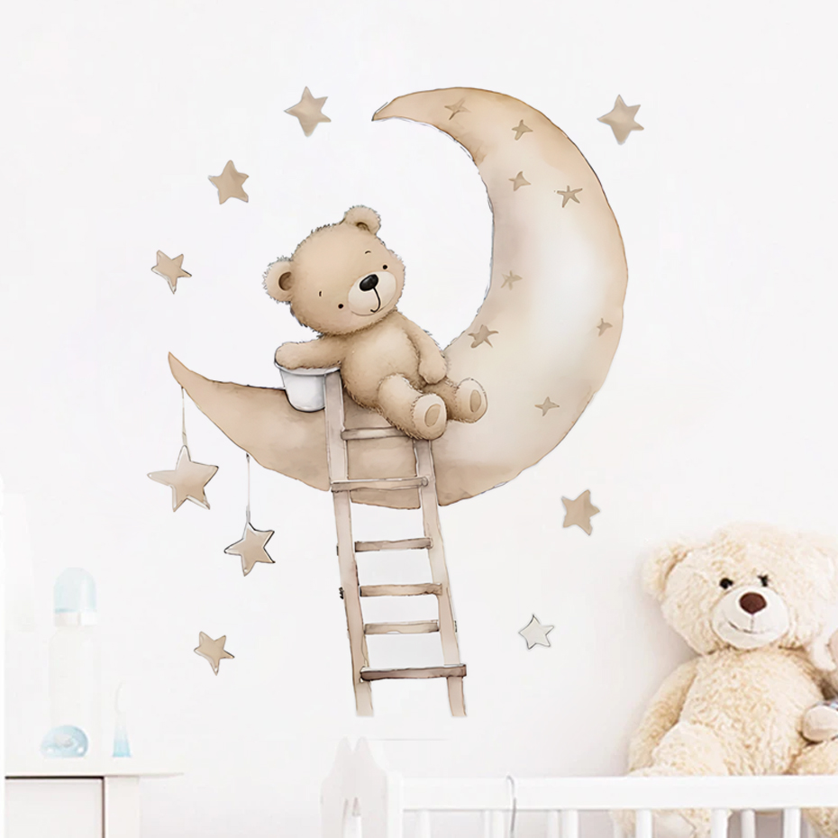 Baby Nursery Decor Girl - Süße Bär Stern Wolke Wandaufkleber für