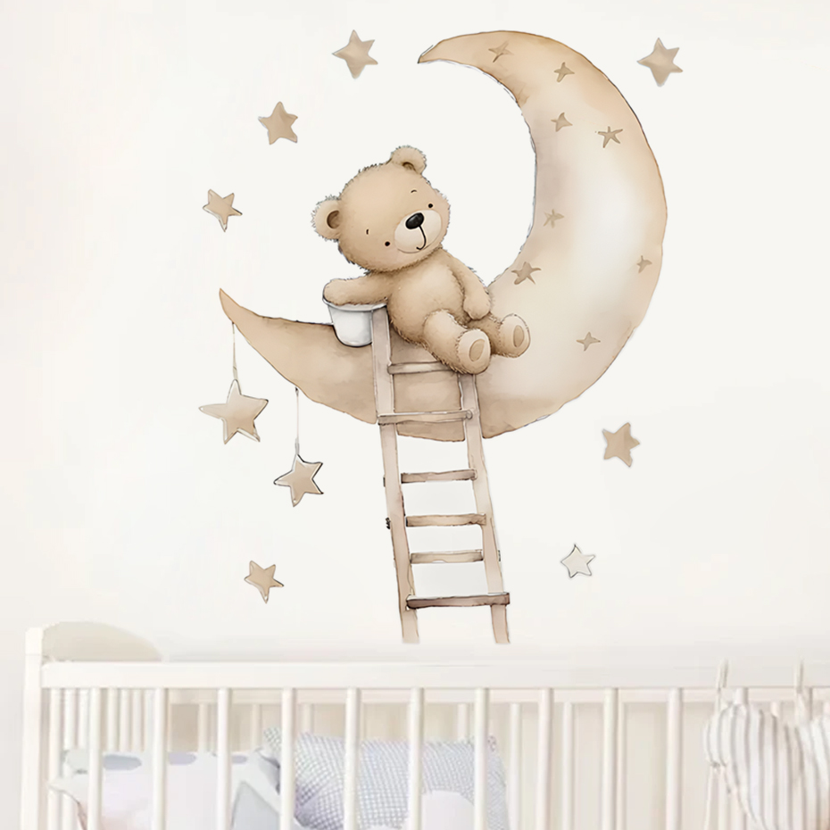 Süße Bär Stern Wolke Wandaufkl – Baby Nursery Decor Girl Bewertung und Preis