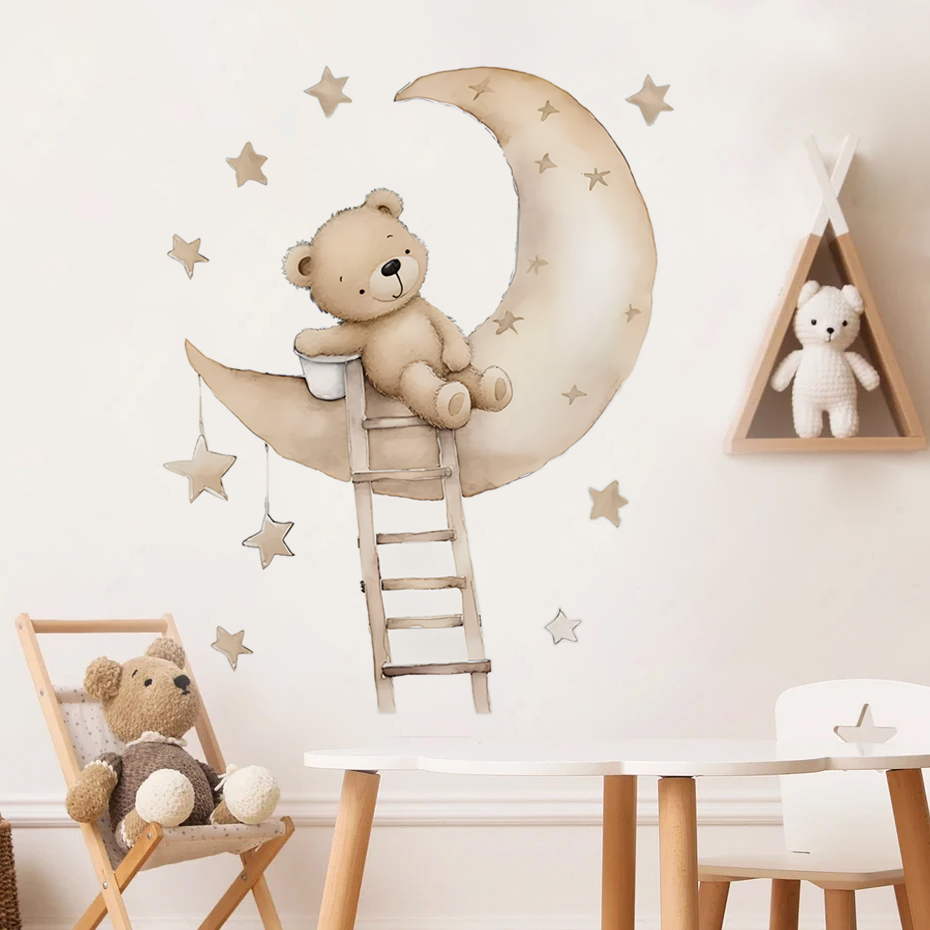 Süße Bär Stern Wolke Wandaufkl – Baby Nursery Decor Girl Bewertung und Preis