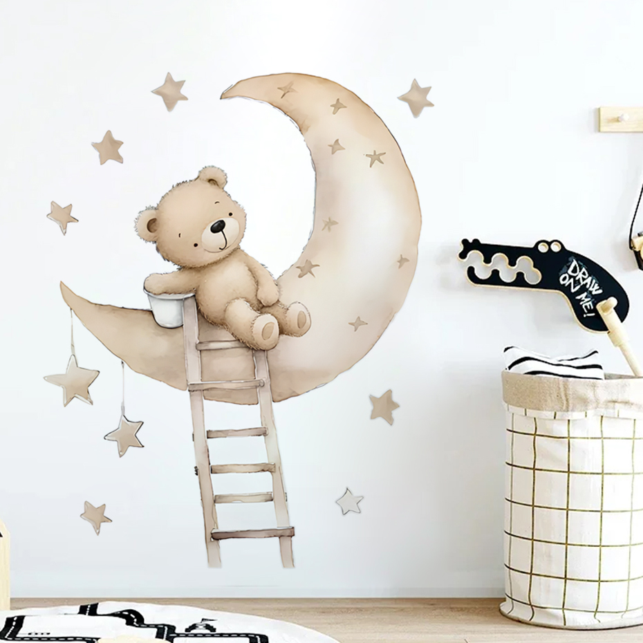 Süße Bär Stern Wolke Wandaufkl – Baby Nursery Decor Girl Bewertung und Preis