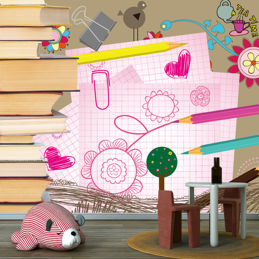 Cartoon-Bücherzeichnung, einfa – Baby Nursery Peel And Stick Wallpaper Bewertung und Preis